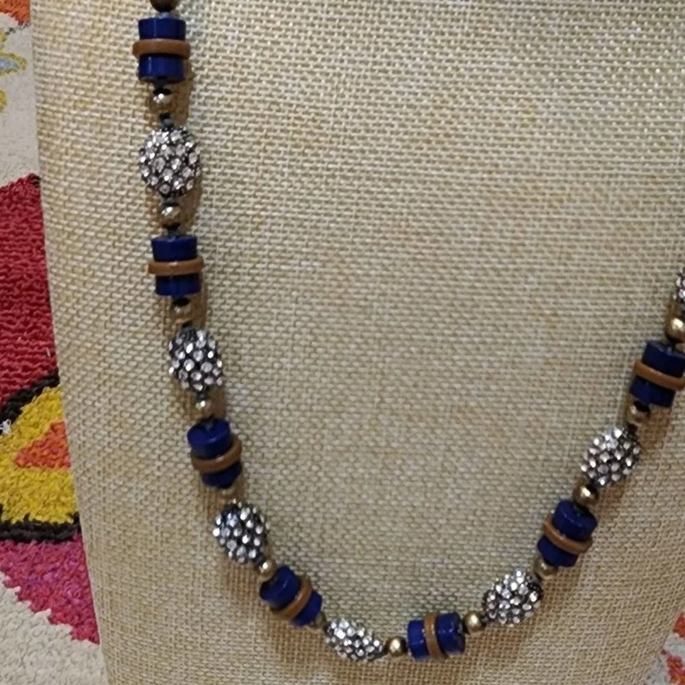 J. Crew navy‎ and bronze jeweled long necklace